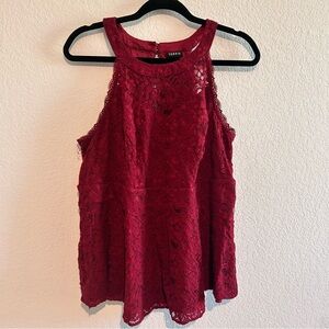Torrid Peplum Lace High Neck Top Size 1 Red Maroon Burgundy Blouse Shirt (14 16)